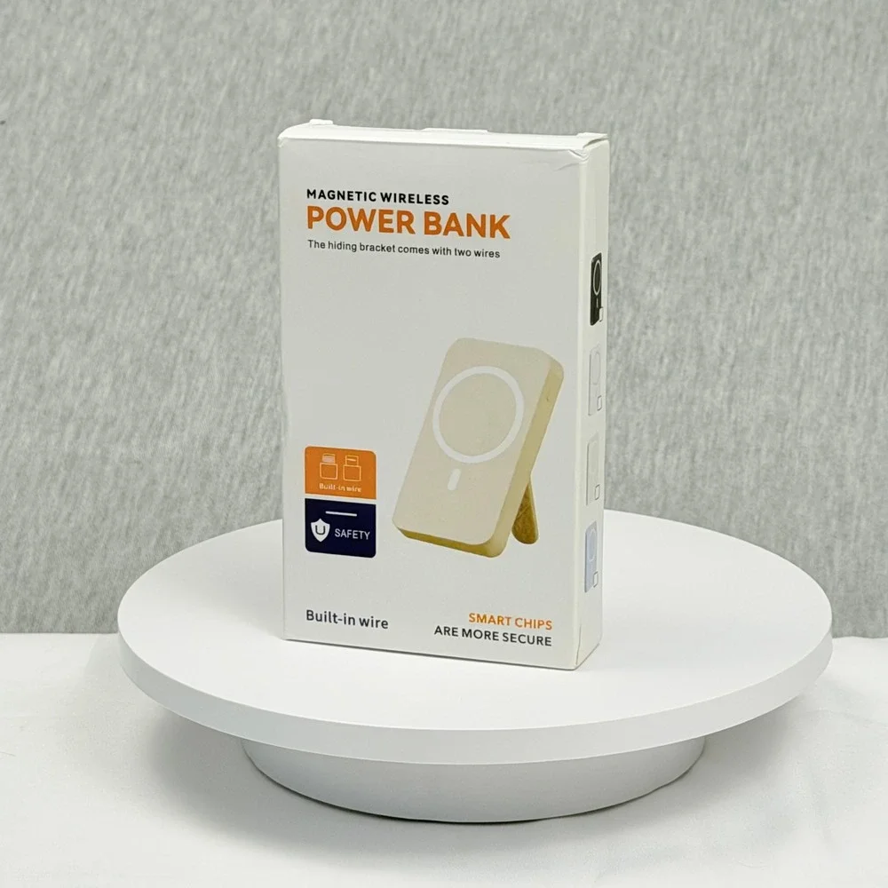 Magnetic Wireless Power Bank Portable Charger with Built-in Wires and Kickstand